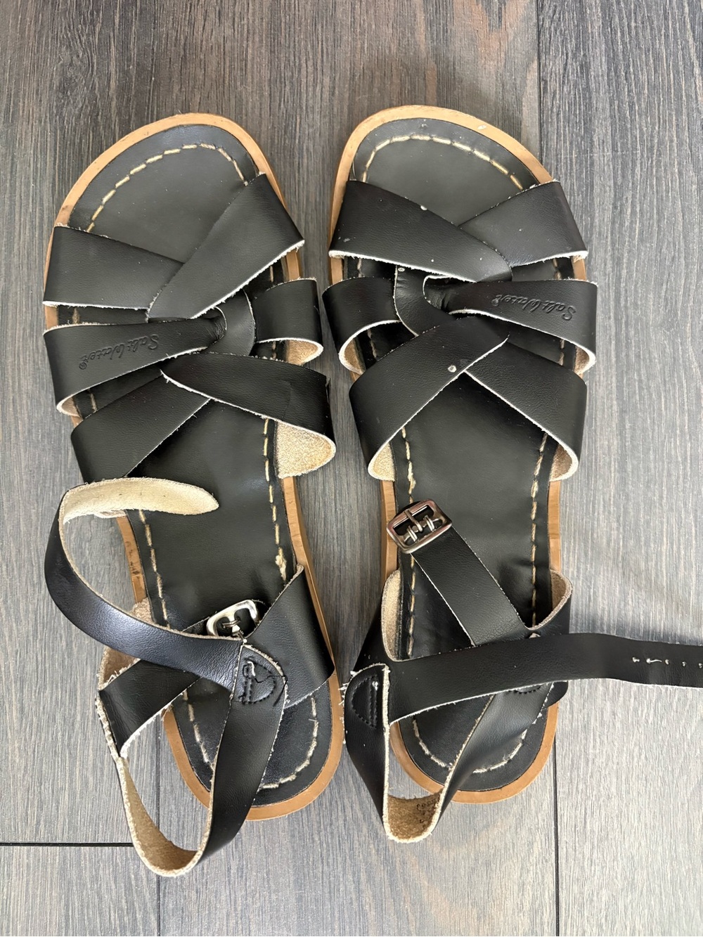 Women's Black Leather Saltwater Sandals